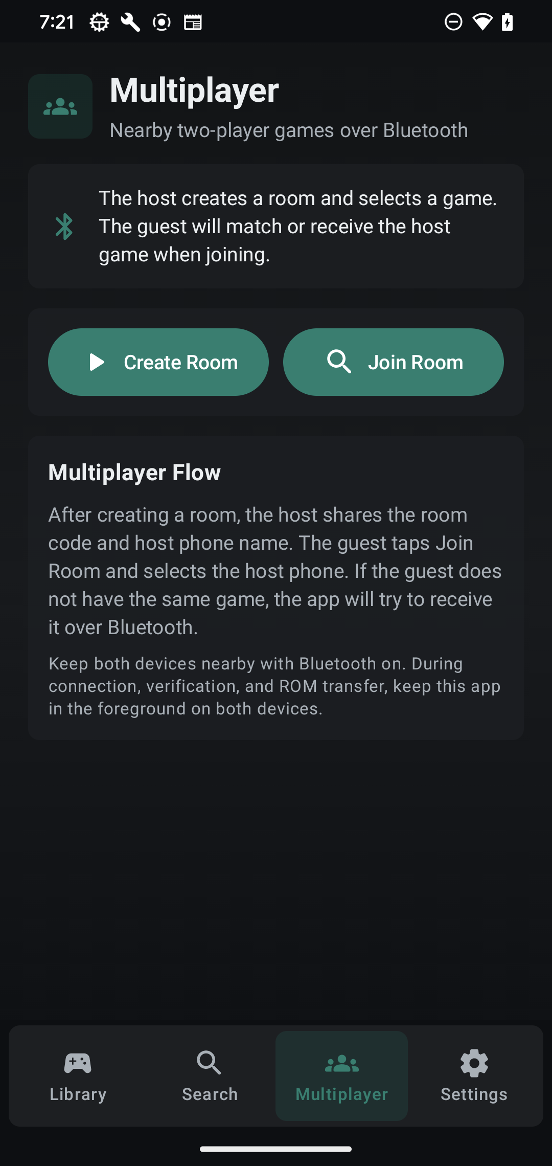 Retro Emulator nearby multiplayer screen